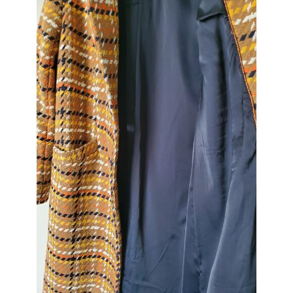 Women X-Small Coat Camel MultiColor Retro Plaid Overcoat Peacoat -Skies Are Blue - Picture 6 of 13